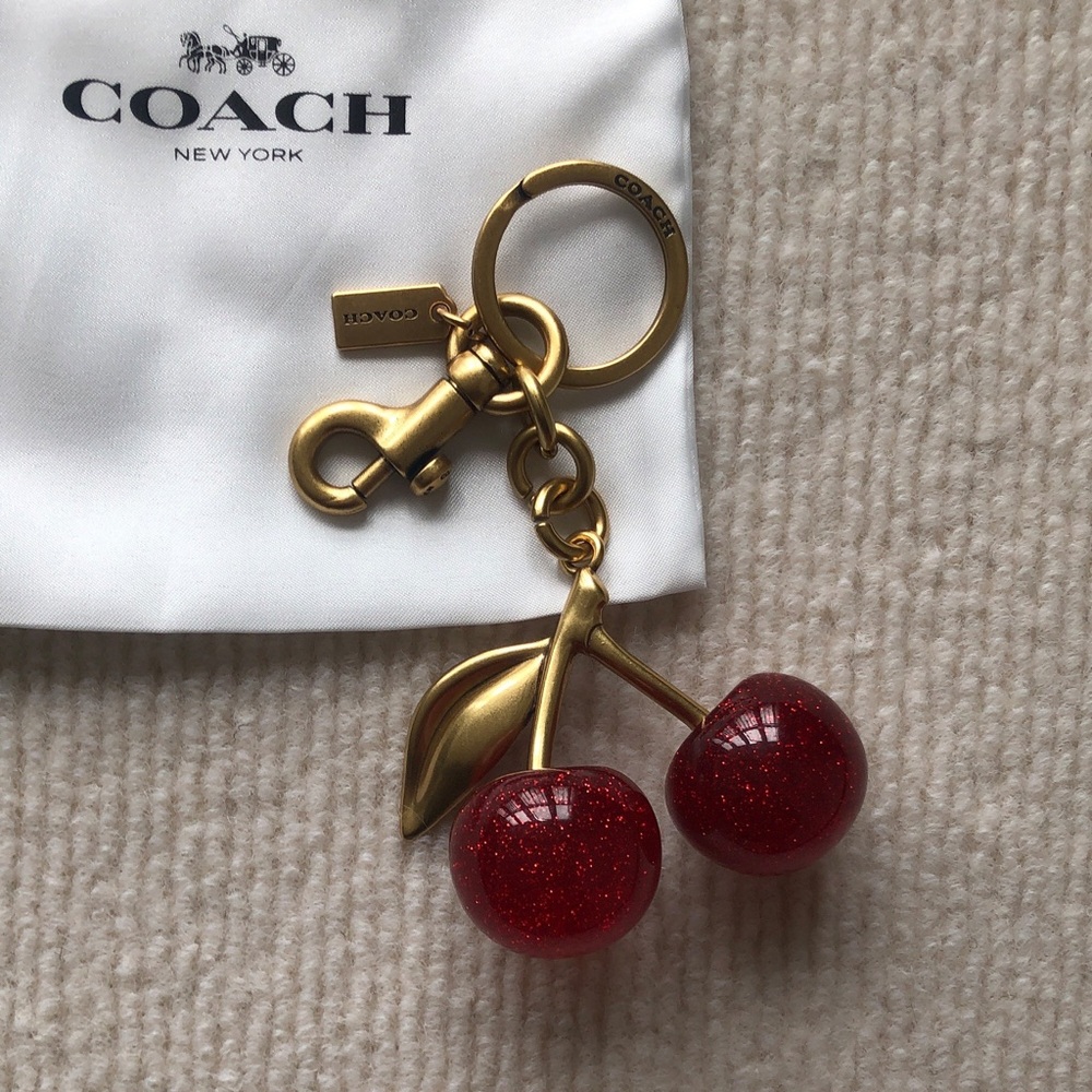 COACH Gold-Tone Glitter Cherry Keychain Charm - Red